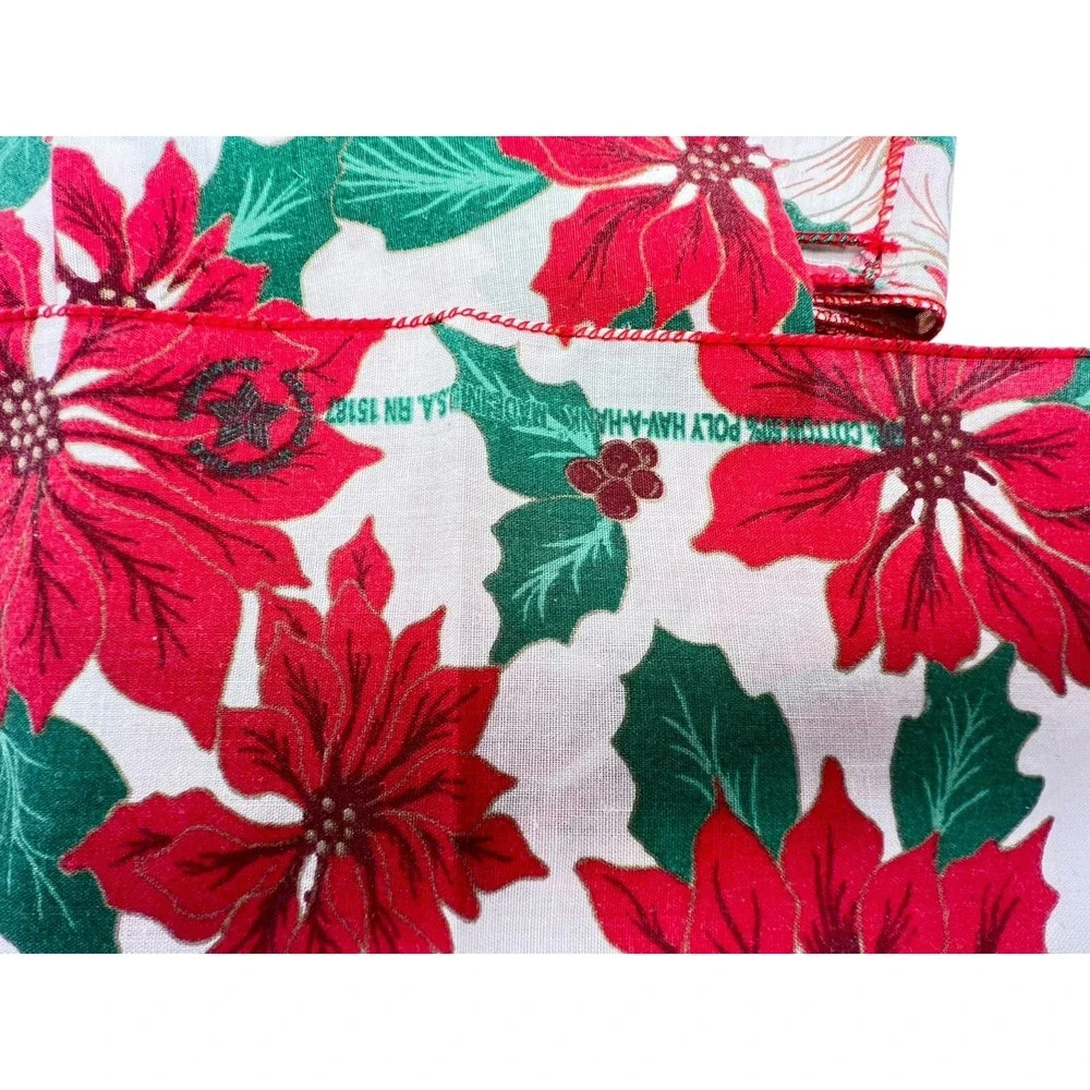 Vtg Set 8 Christmas Cloth Napkins‎ Poinsettias Hav-a-Hank Prop USA Mid Century